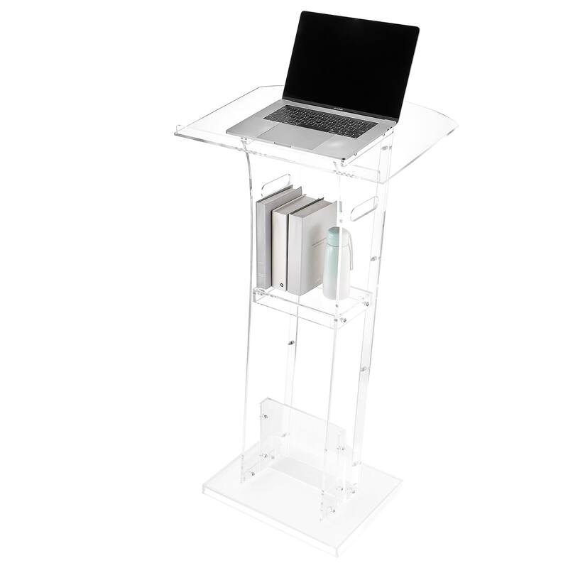 43-Inch Acrylic Podium Stand with Reading Surface and Shelf