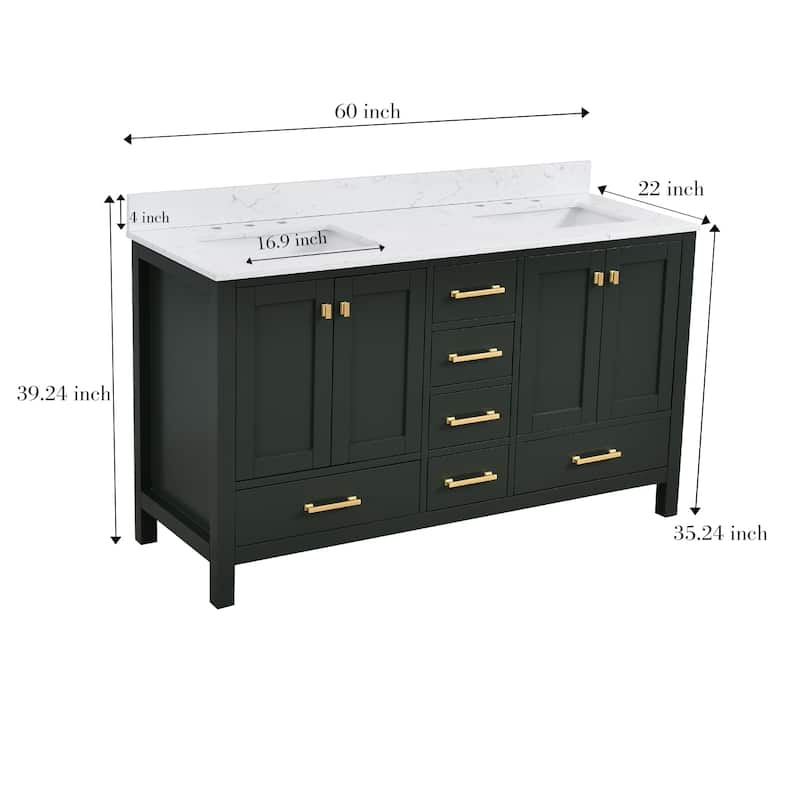 StarrySky 60 inch Undermount Double Sink Bathroom Vanity with Engineered Carrara Marble Top