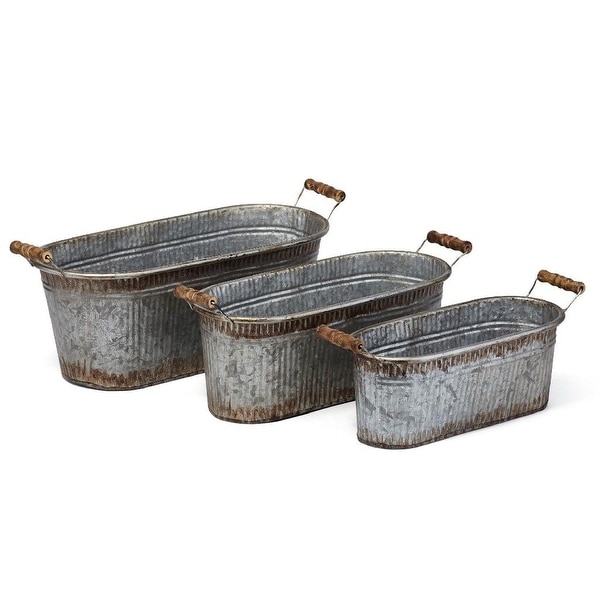 Set of 3 Rustic Gray Prairie Planters with Fir Wood Handles 18.5” - N/A
