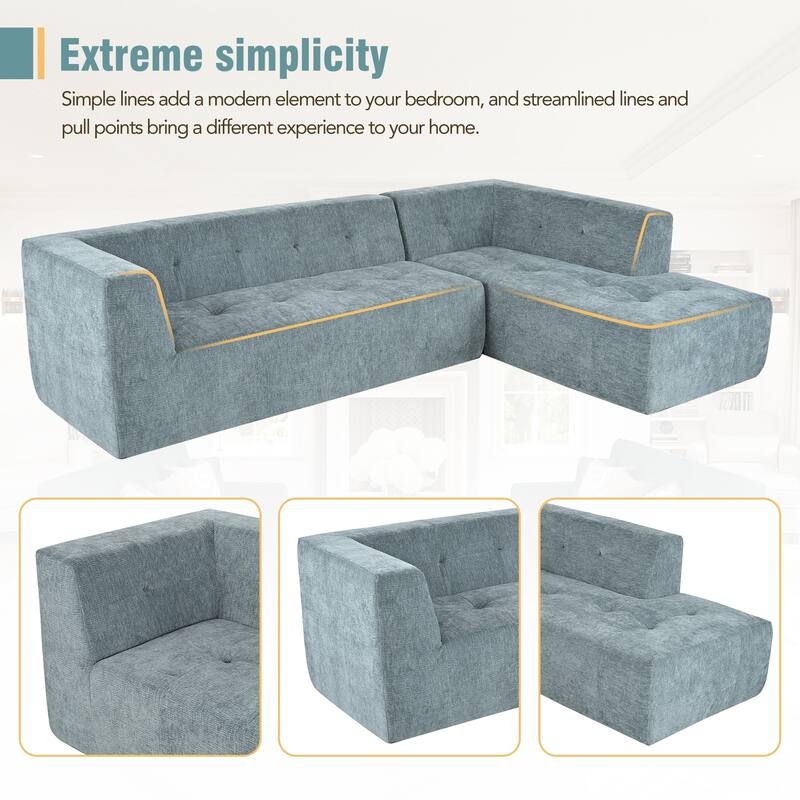 112"x74" Modular Sofa Set, Blue Gray, 2pcs Free Combo, L-Shaped