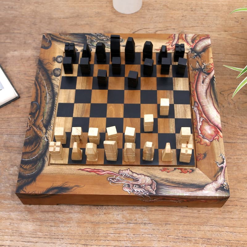 Novica Handmade Basuki Hand Painted Wood Chess Set