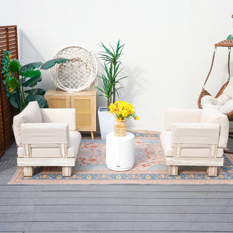 3-piece Outdoor Aluminum Sofa Set with Sponge-filled Cushion and Coffee Table - Side table+Armrest sofa
