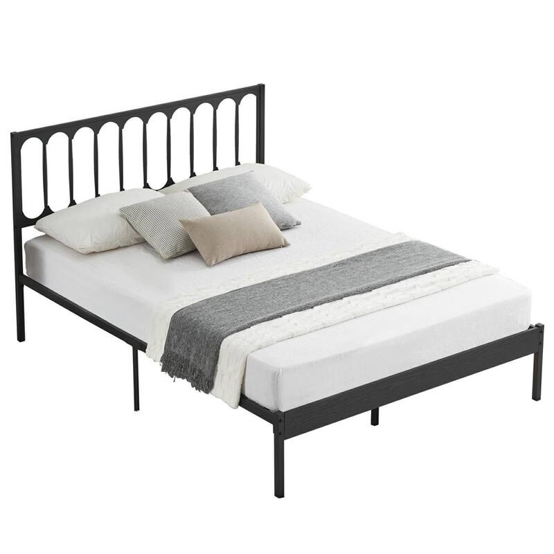 Metal Bed Frame with Headboard, Heavy Duty Steel Slat Support