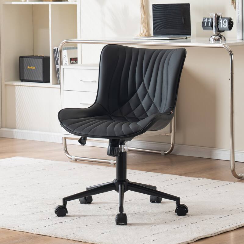 Armless Office Chair Swivel Home Office Desk Chairs with Wheels - Black
