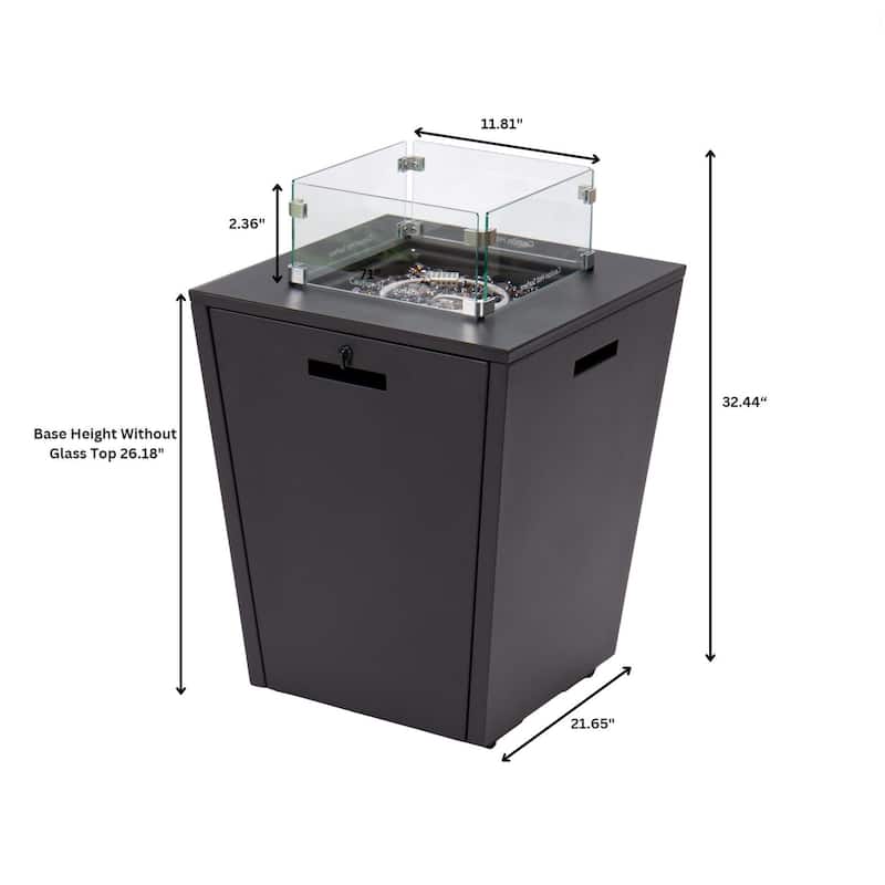 Chelsea Outdoor Aluminum Square Propane Fire Pit Table with Glass Wind Guard for Patio, Deck, Backyard CSA Certified Fire Table
