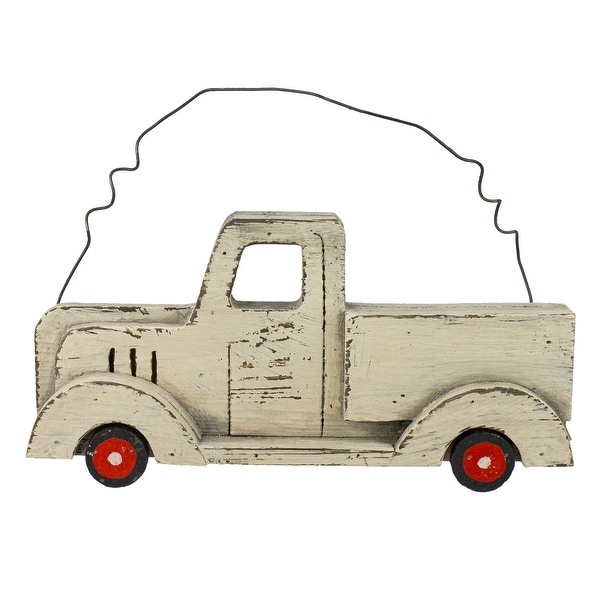 11.75" White Wooden Pick Up Truck Fall Harvest Wall Hanging - N/A