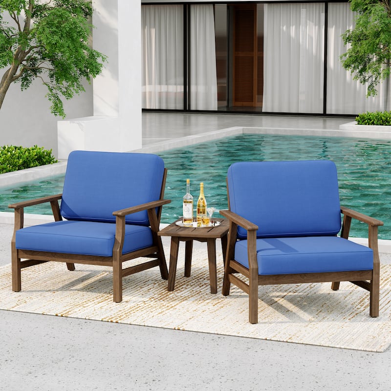 3-piece Outdoor Cushioned Bistro Set Patio Wood Conversation Set