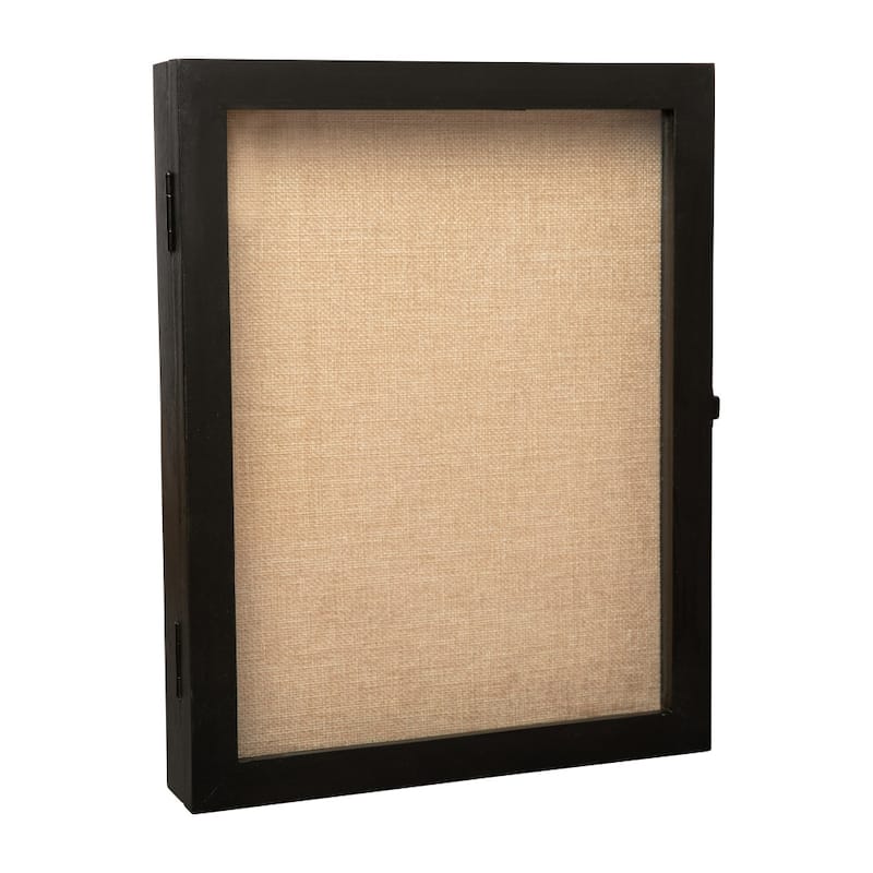 Solid Pine Shadow Display Case with Linen Liner - 11.5"W x 2"D x 14"H - Black
