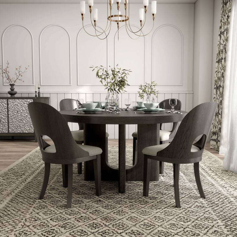 Furniture of America Piez Modern 5-Piece Solid Wood Round Dining Set - Ash Grey