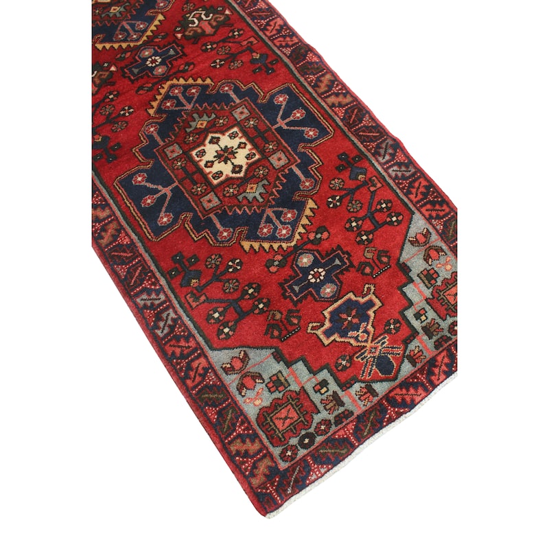 Fine Vintage Distressed Hilda Red/Navy Runner - 2'9" x 10'3"