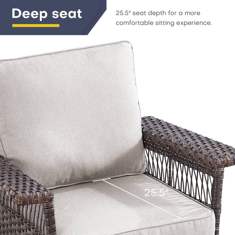 Gymojoy Rattan Chair with Patio Sofa Coffee Table Set - Brown