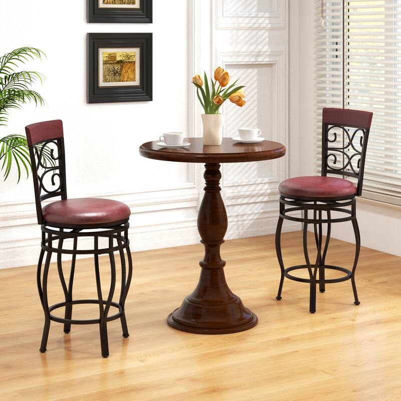 Set of 2 Swivel Bar Stools 26 Inch with Backrest and Footrest PU Leather - 19" x 16.5" x 45"