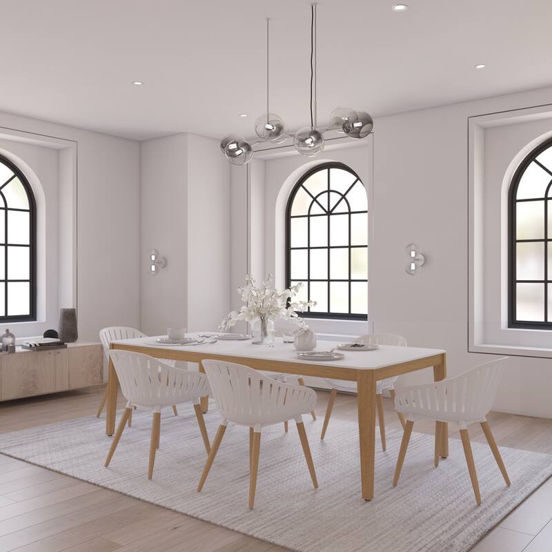 Midtown Concept FSC Certified Wood 7pc Indoor Carolen Dining Set - White Big Table - White Wood Armchairs