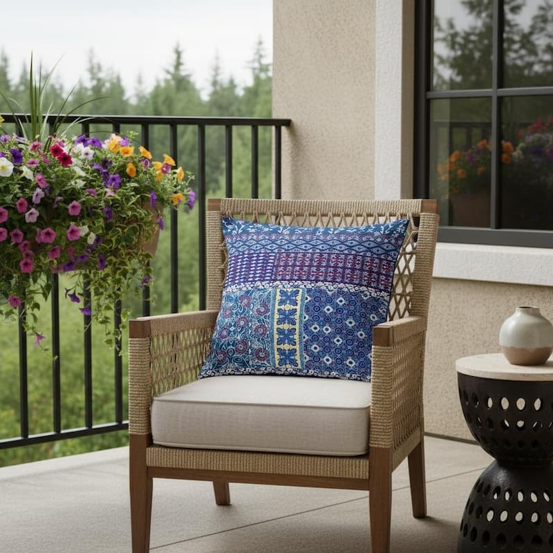 HomeRoots Set of Two 16" X 16" Blue and White Blown Seam Floral Indoor Outdoor Throw Pillow - 16.00' X '16.00' X '5.00 - Blue/White - 16.00' X '16.00' X '5.00