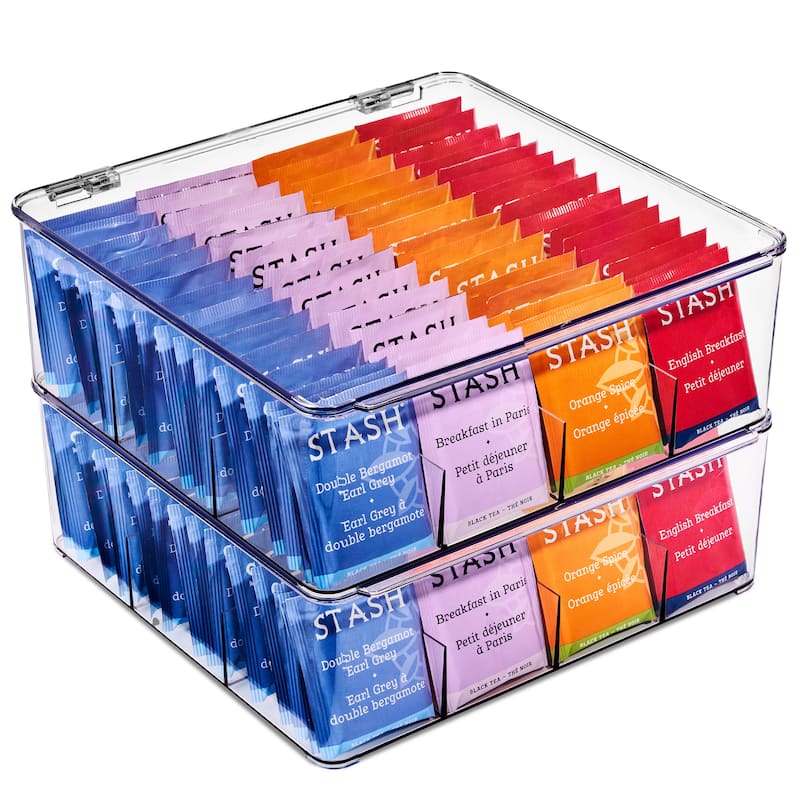 Sorbus Tea Bag Organizer, Stackable Tea Bag Storage Organizer with 12 Compartments and Hinged Lid