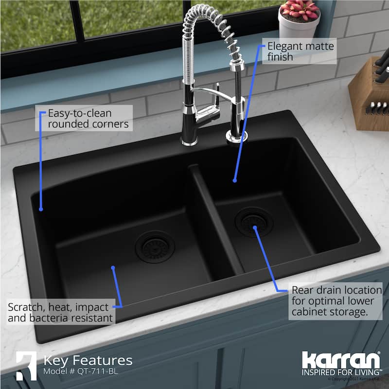 Karran Drop-In Quartz Double Bowl Kitchen Sink