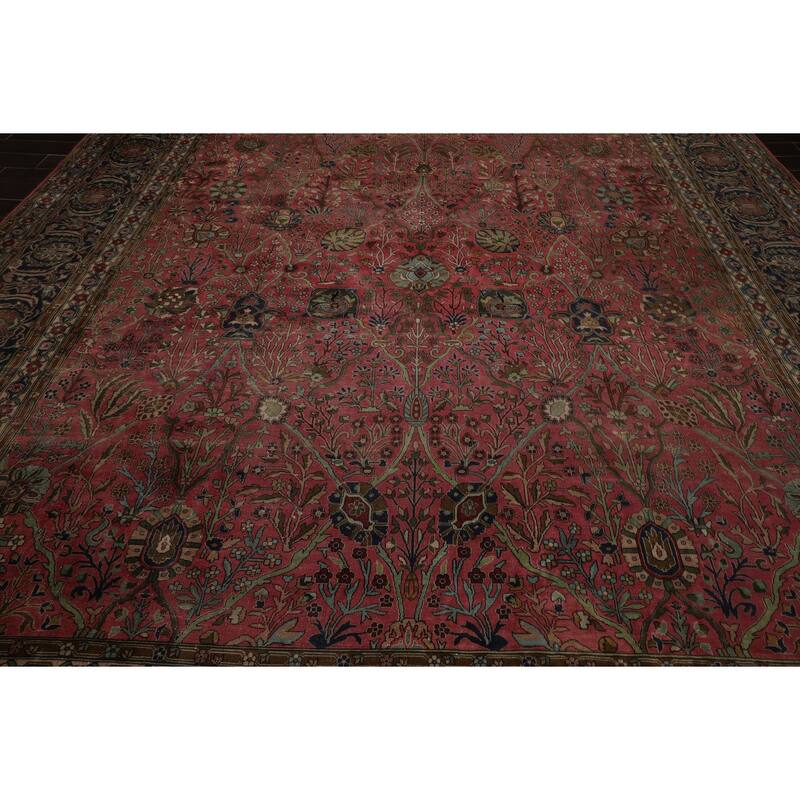 12x17'8'' Hand Knotted Wool Rose 300 KPSI Botanical Antique Sarouk Traditional Rug - 12' x 17' 8''