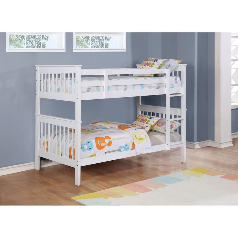 Chapman Wood Twin Over Twin Bunk Bed with Mattress White - White