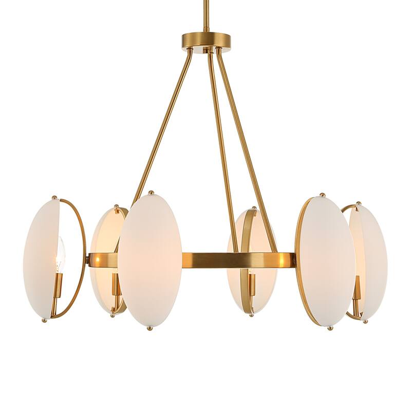 6 Light Oviform Round Ceiling Chandelier - 30.25" - White and Gold