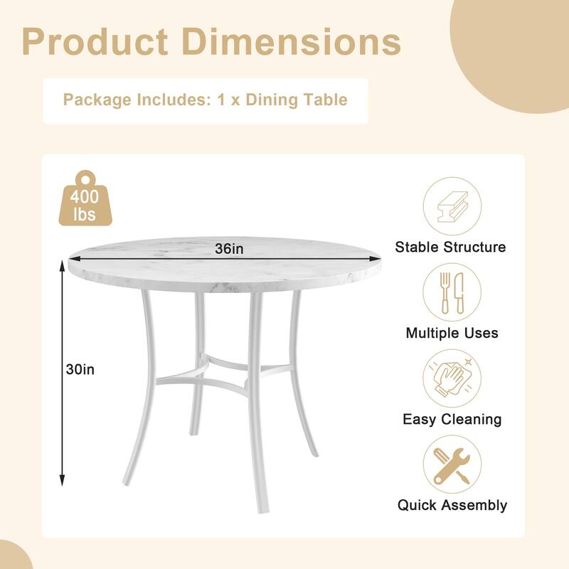 VECELO 36 Inch Round Dining Table for 4 with 400lbs Capacity Sturdy Curved Legs for Kitchen & Dining Room