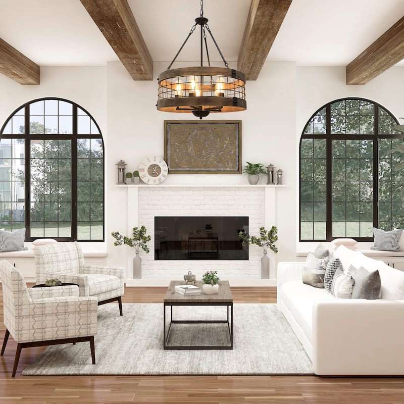Farmhouse Rustic Chandelier 5-Light Round Hanging Pendant Light - 78"x18.9"(Hx Dia)