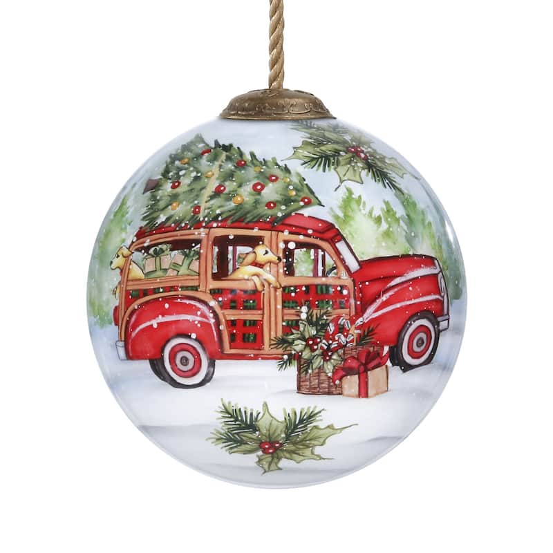 Home For Christmas Hand Painted Mouth Blown Glass Ornament - 3"x 3" x 3"