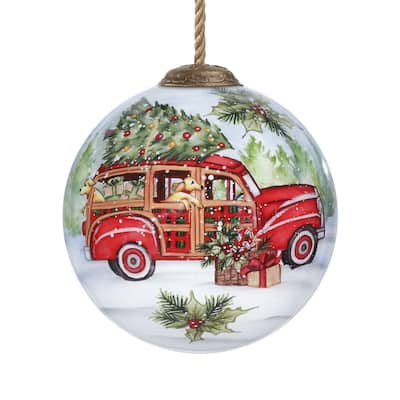 Home For Christmas Hand Painted Mouth Blown Glass Ornament - 3"x 3" x 3"