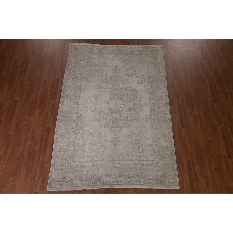 Distressed Tabriz Persian Vintage Rug Living Room Handmade Wool Carpet - 6'4" x 9'1"