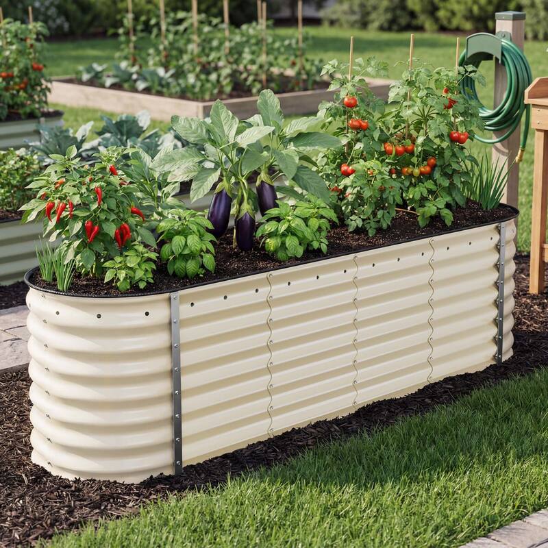 Moasis Oval Metal Outdoor Raised Garden Bed - 8x2x2ft - White