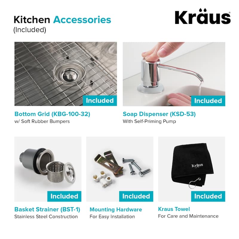 Kraus 3-in-1 Set Undermount Kitchen Sink, Pulldown Faucet, Dispenser