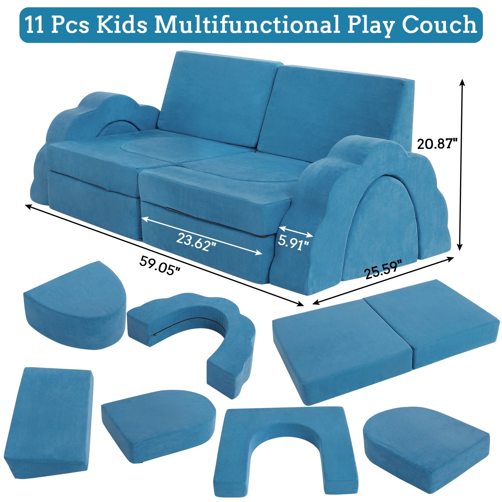 11PCS Kids Couch, Modular Couch for Kids Toddler Couch for Creative Play in Playroom Nursery