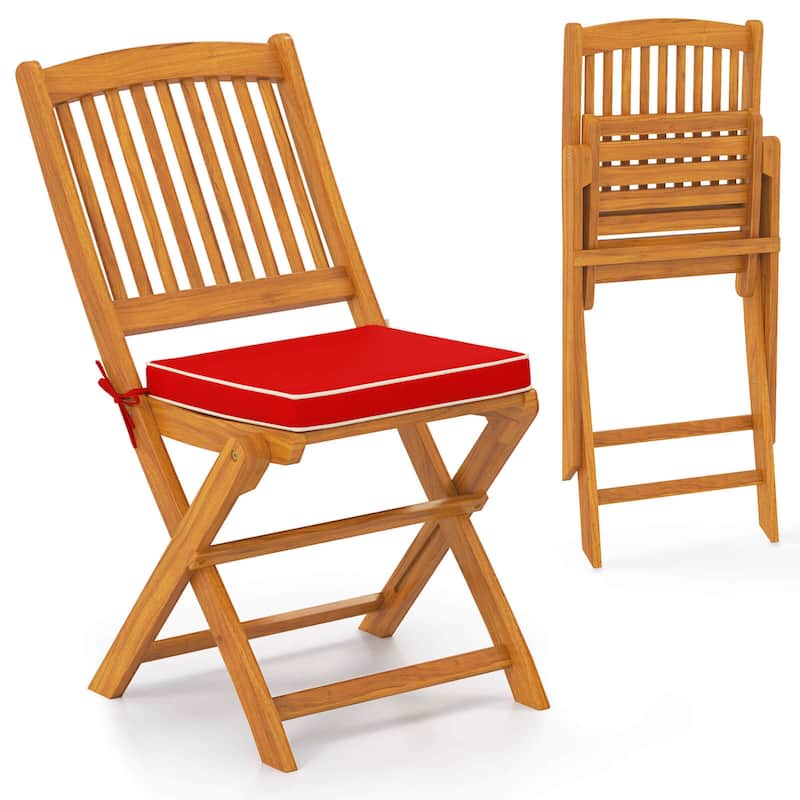 Costway Outdoor Folding Chairs Set of 4 Acacia Wood High-Back Chair - See Details