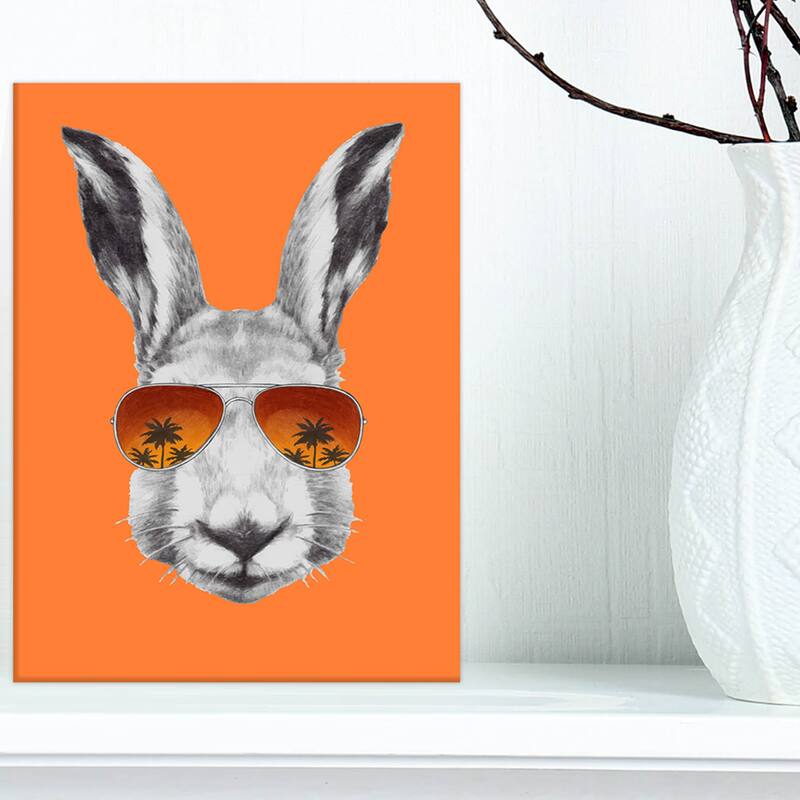 Designart "Funny Rabbit with Sunglasses" Animal Canvas Art Print - 8 in. wide x 12 in. high