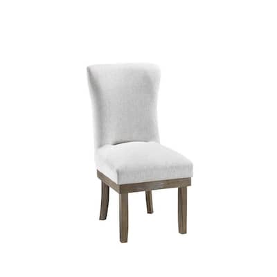 20 Inch Wood Wingback Side Dining Chair, Set of 2, Soft Gray Polyester