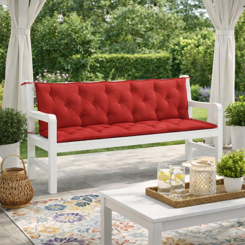 Claire Outdoor Cushion for Bench, Button Tufted Red Fabric, 71 Inch