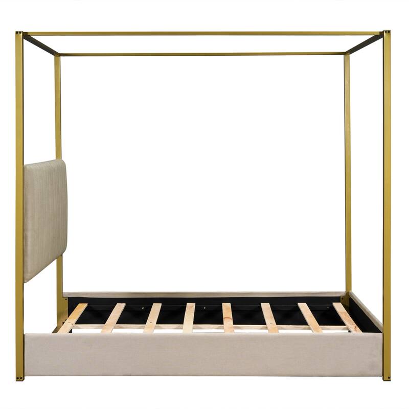Queen Size Canopy Platform Bed with Upholstered Headboard, Sturdy Metal Frame, and 4-Poster Design, Perfect for Master Bedrooms