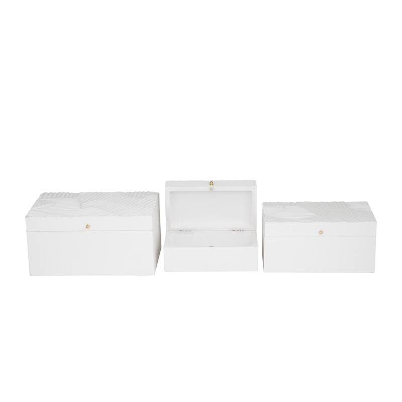 Wood Intricate Carved Box with Hinged Lid (Set of 3) - S/3 12, 10, 9"W
