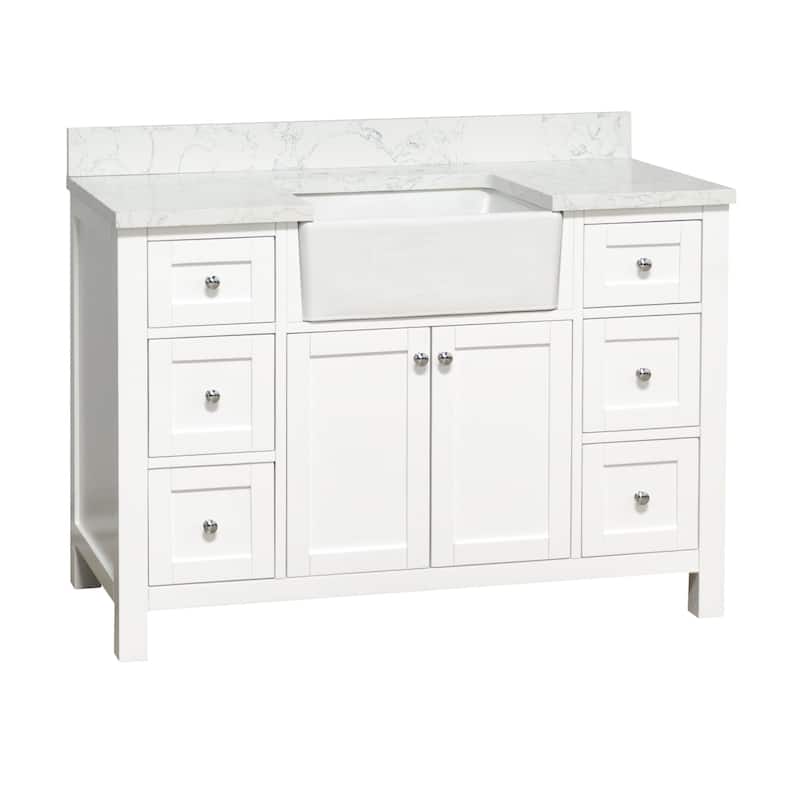 KitchenBathCollection Yorkshire 48" Farmhouse Bathroom Vanity with Engineered Marble Top