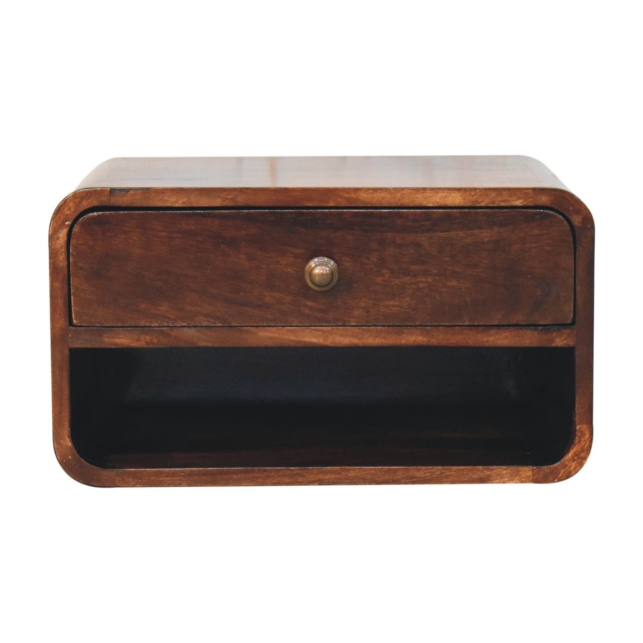 Artisan Furniture Solid Wood Curved California Walnut Wall Mounted Bedside with Open Slot