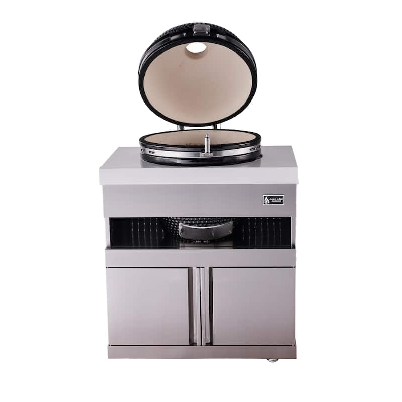 Mont Alpi MAKM-18 Heavy Duty Stainless Steel Universal Kamado Charcoal Smoker Grill Module with Granite Countertop + Storage
