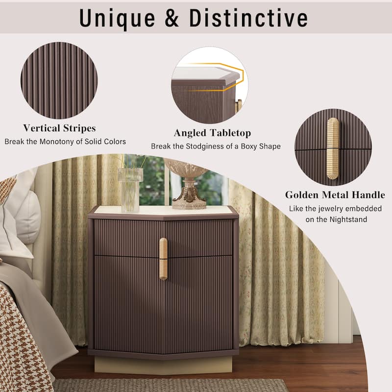 Christopher Knight Home - Silvio Nightstand with Manufactured Wood and Prism Silhouette