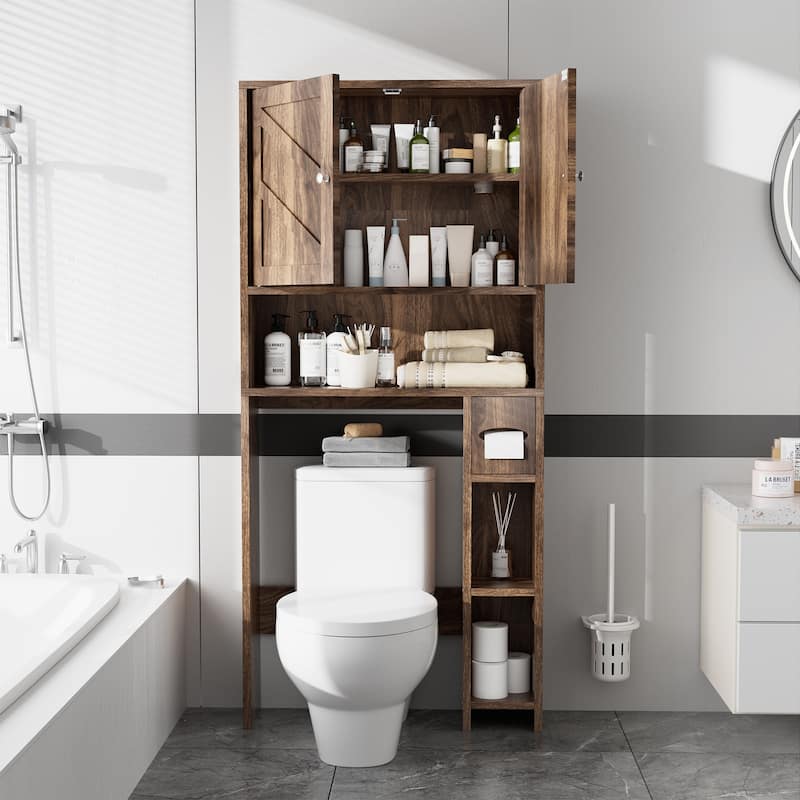 Over-The-Toilet Storage Cabinet with Side Shelves – Adjustable Bathroom Organizer