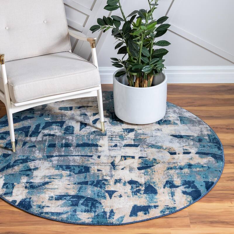 Transitional Harrogate Collection Area Rug - Navy Blue - 5' Round