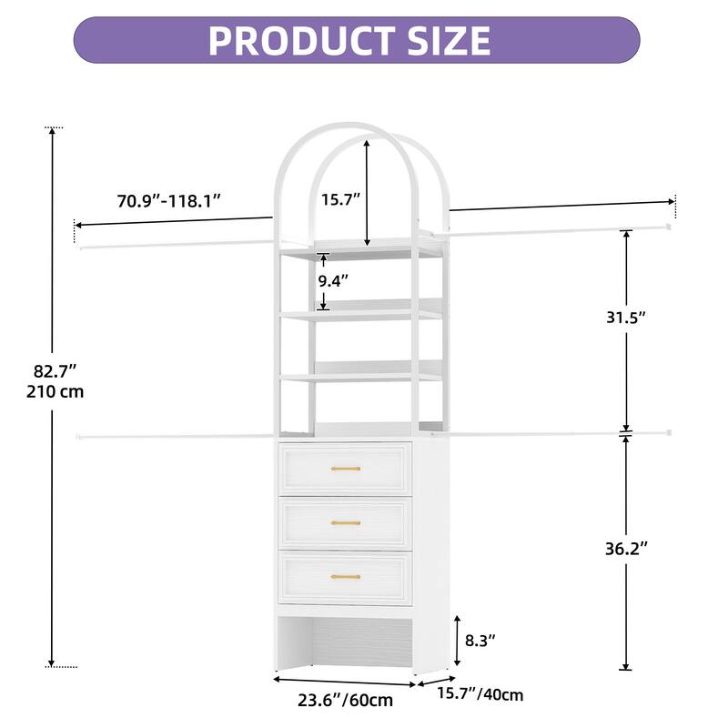 Wall-Mounted Clothing Storage Rack Multi-Functional Closet Organizer System with Adjustable Rods and Shelves