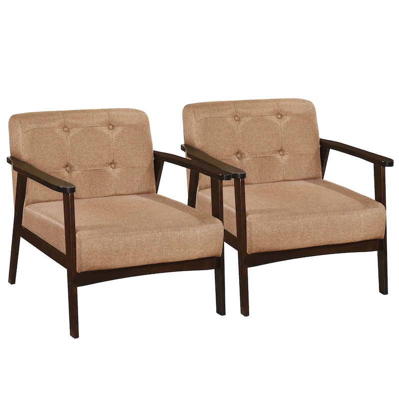 Costway 2PCS Accent Chair Button Tufted Mid-century Modern Lounge - See Details - Brown