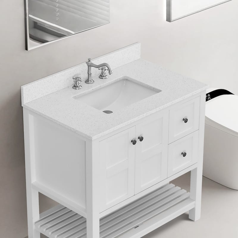 Bathroom Vanity Quartz Counter Top with Undermount Rectangular Ceramic Sink Backsplash