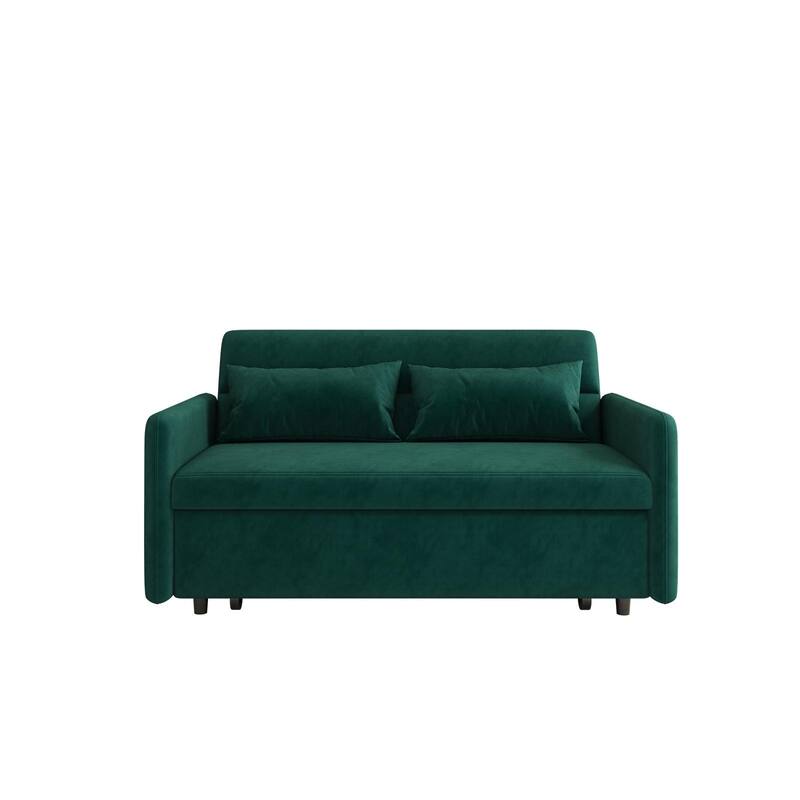 Sofa Pull Out Bed Included 2 Pillows Velvet Sofa for Small Spaces Teal