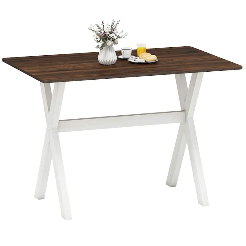 Walnut and White Dining Table with Rubber Wood X-Shaped Frame Ideal for Kitchen or Living Room - 43" x 28" x 30"