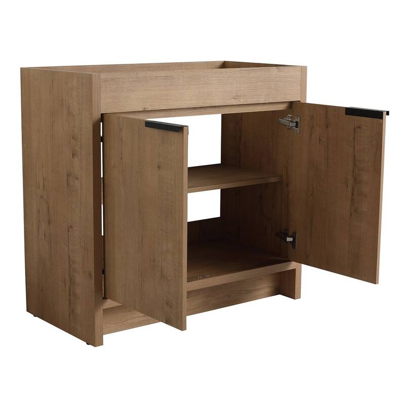 24", 30", 36" Freestanding Bathroom Vanity with White Ceramic Sink & Soft-Close Doors