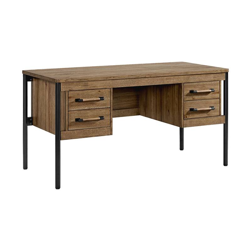 Norcross 60" Hickory Veneer Writing Desk, Brown and Black